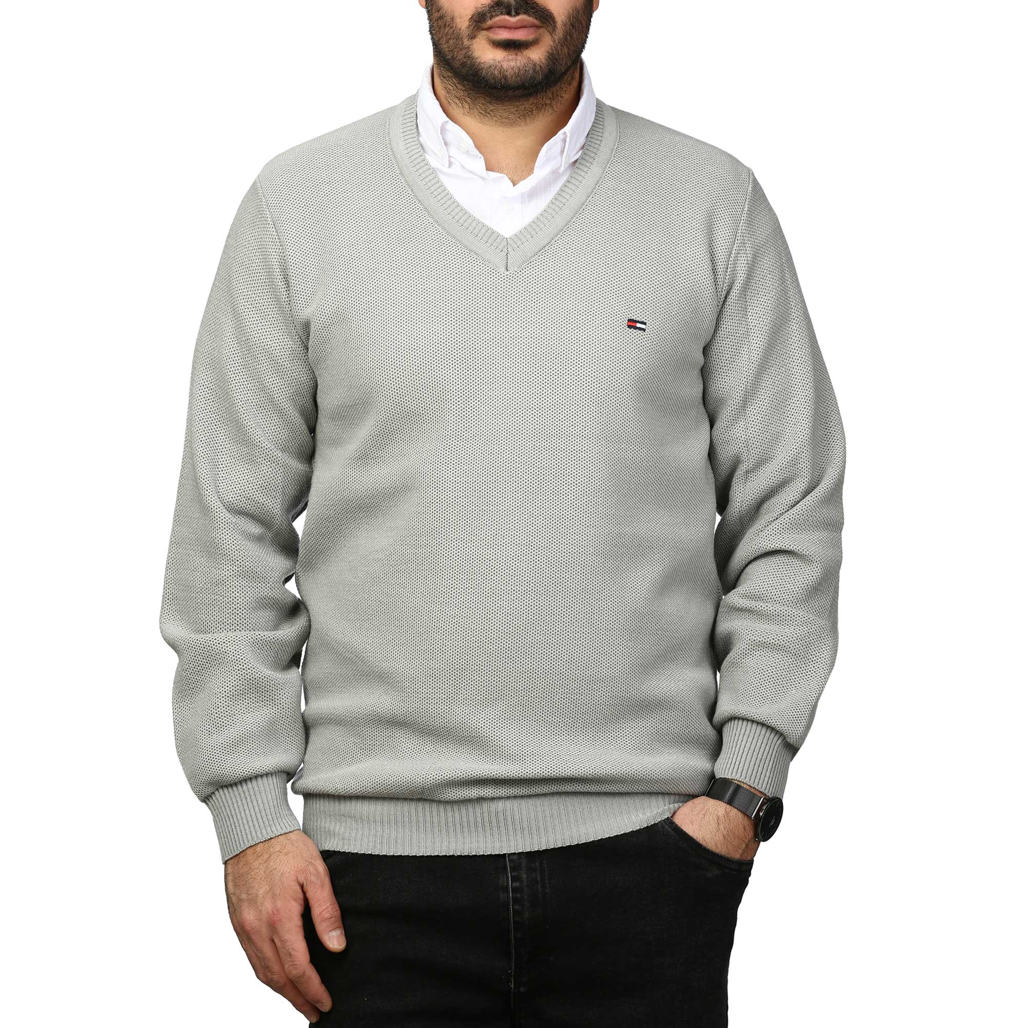 پلیور بافت یقه هفت فندوقی مردانه مدل 6698512