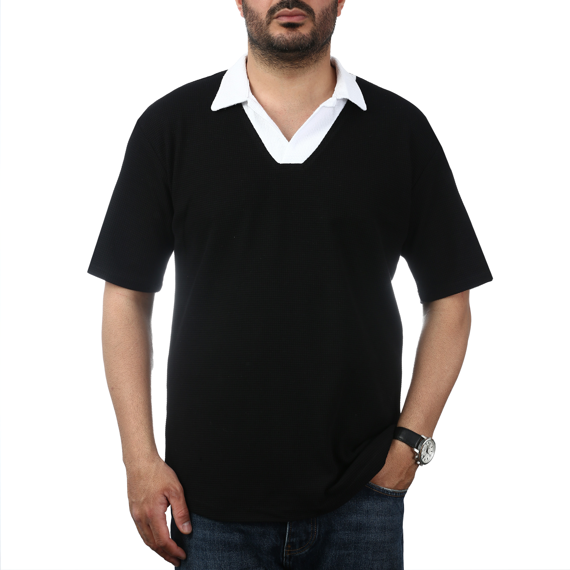 پولوشرت آستین کوتاه  یقه شکاری مردانه سیزر مدل 15611243