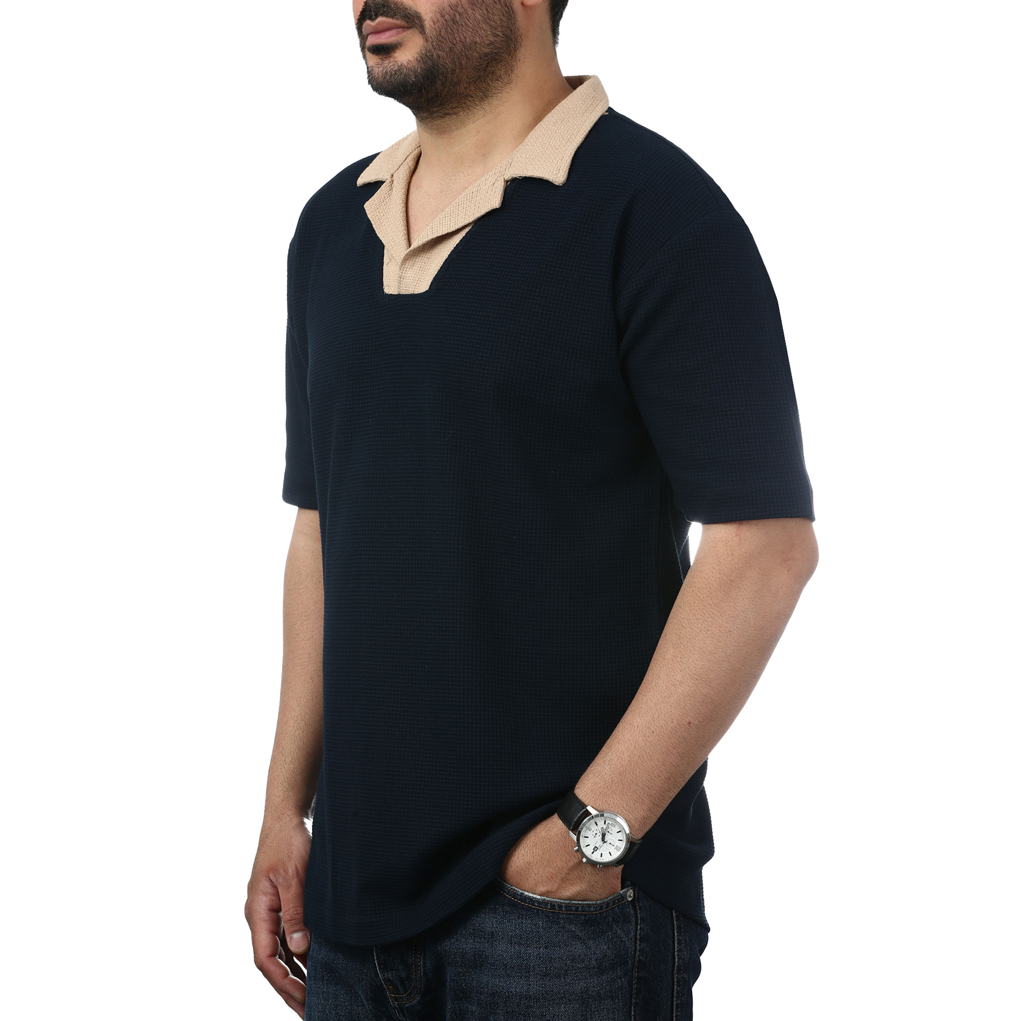 پولوشرت آستین کوتاه  یقه شکاری مردانه سیزر مدل 15611241
