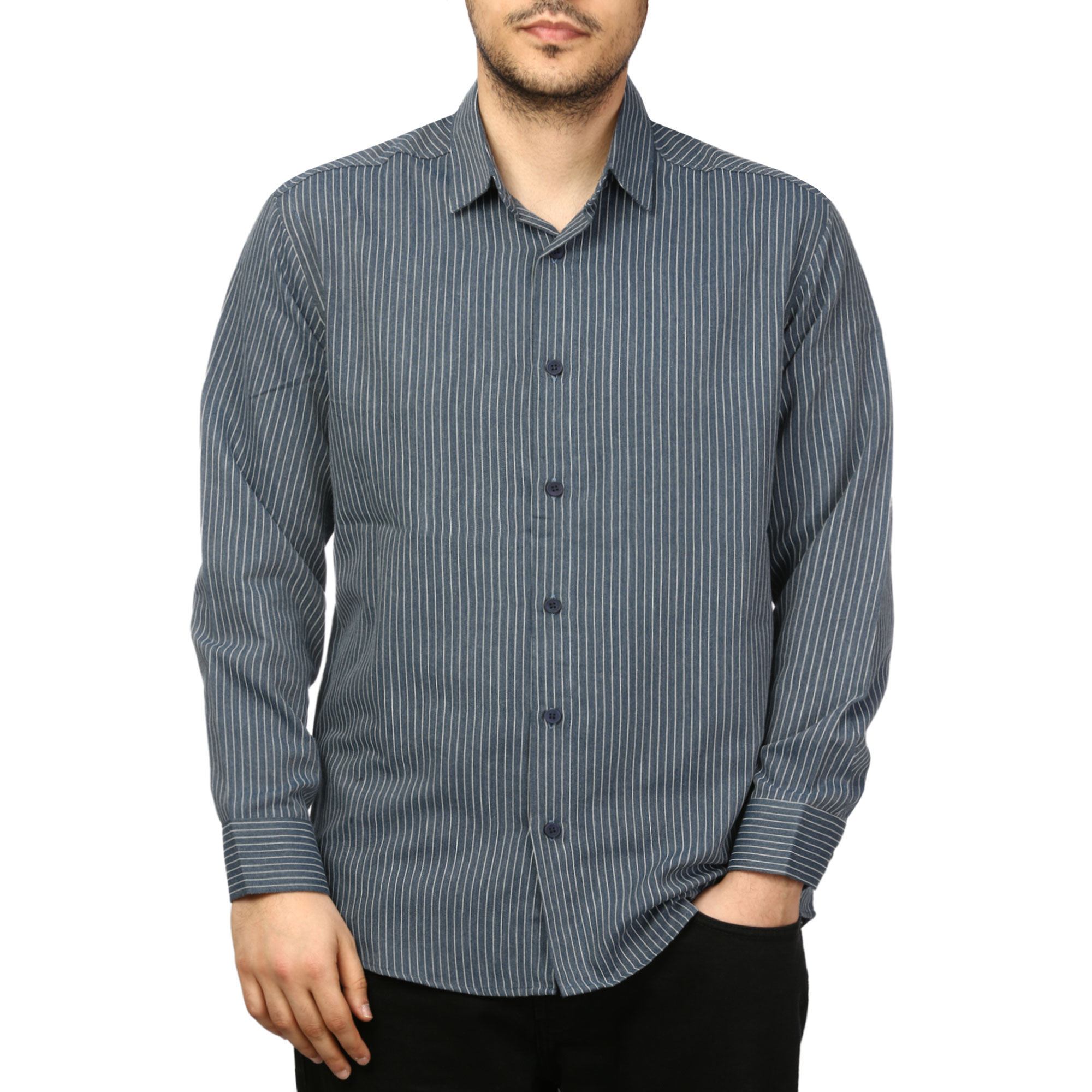 پیراهن آستین بلند راه راه مردانه مدل 620605