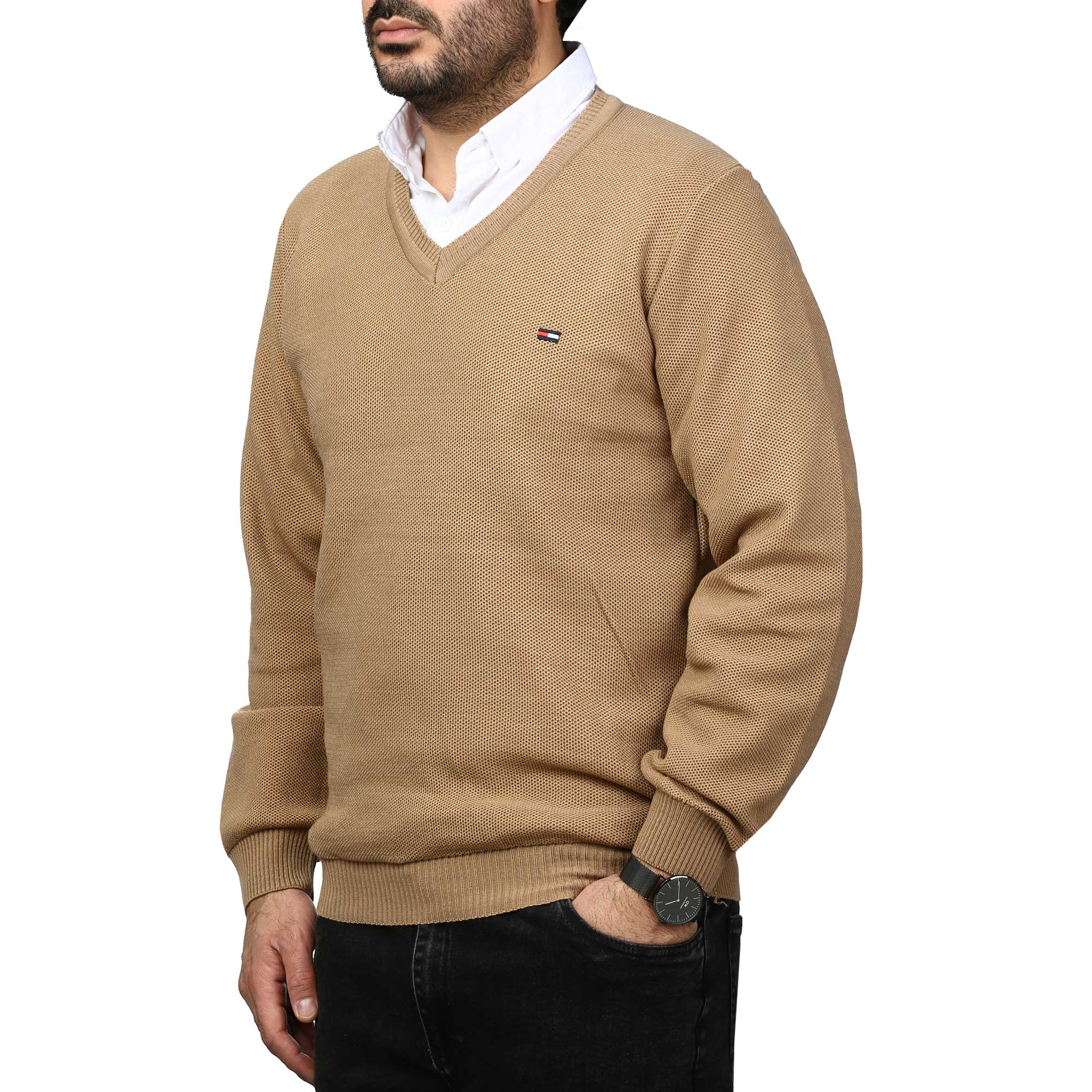 پلیور بافت یقه هفت فندوقی مردانه مدل 6698510