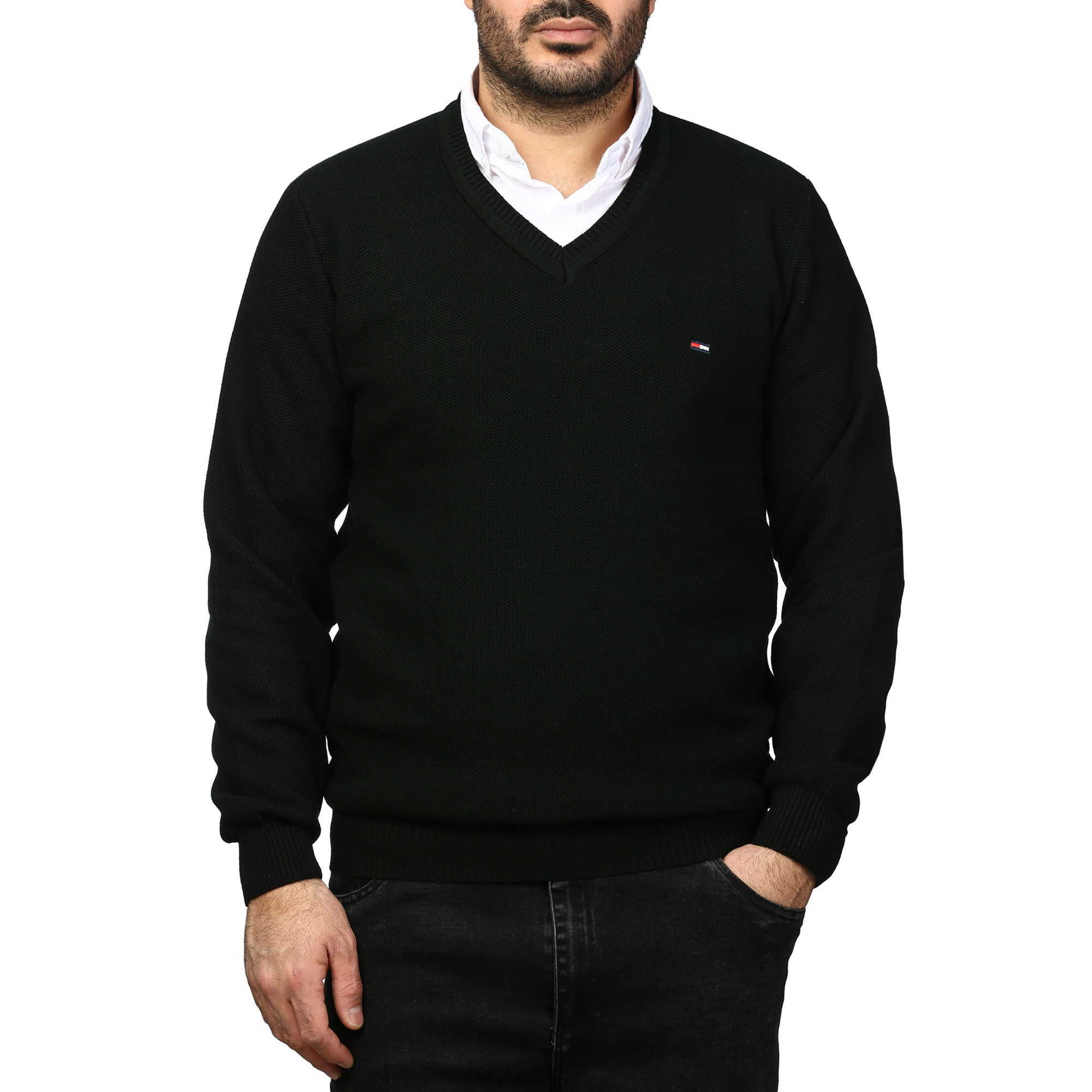 پلیور بافت یقه هفت فندوقی مردانه مدل 669856