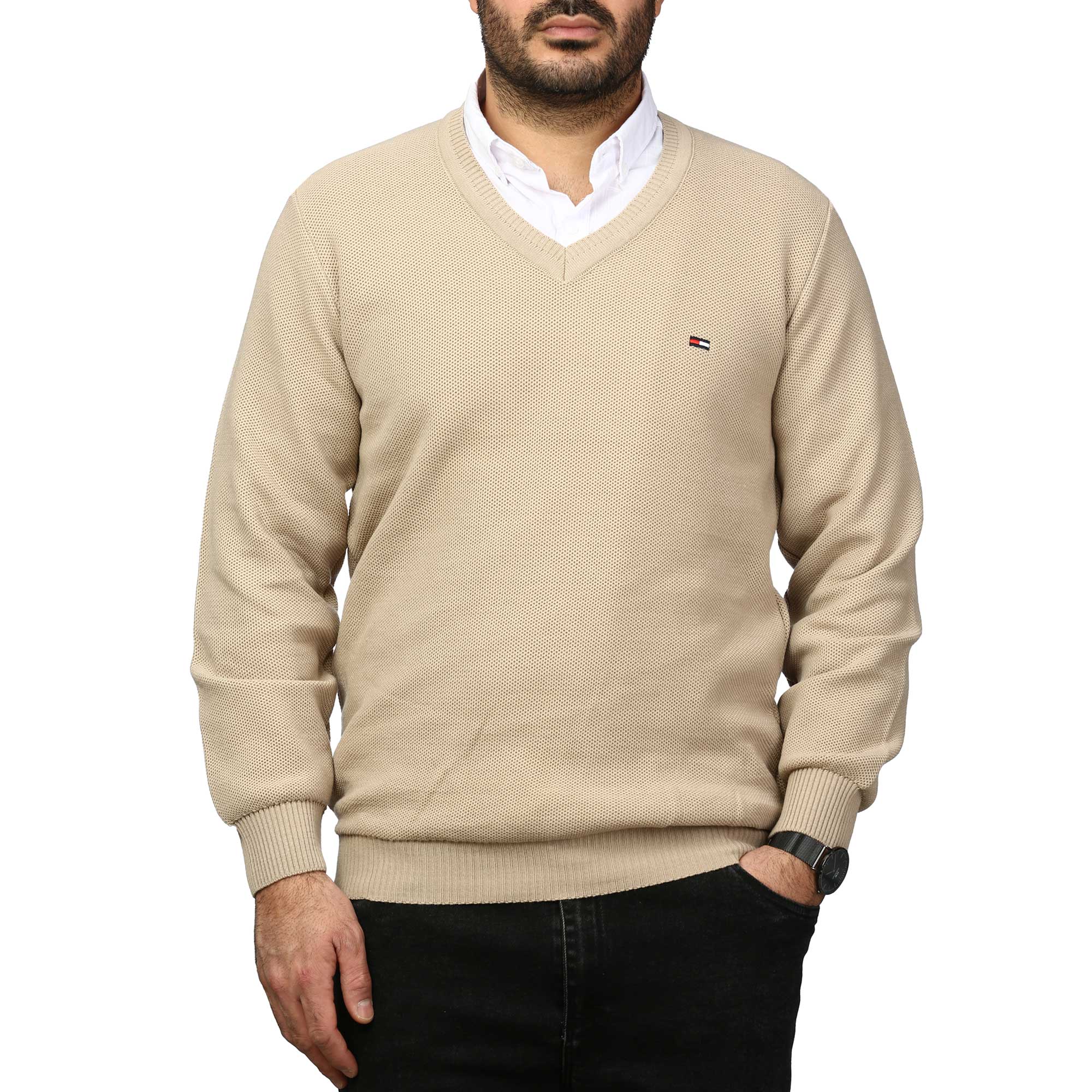 پلیور بافت یقه هفت فندوقی مردانه مدل 669857