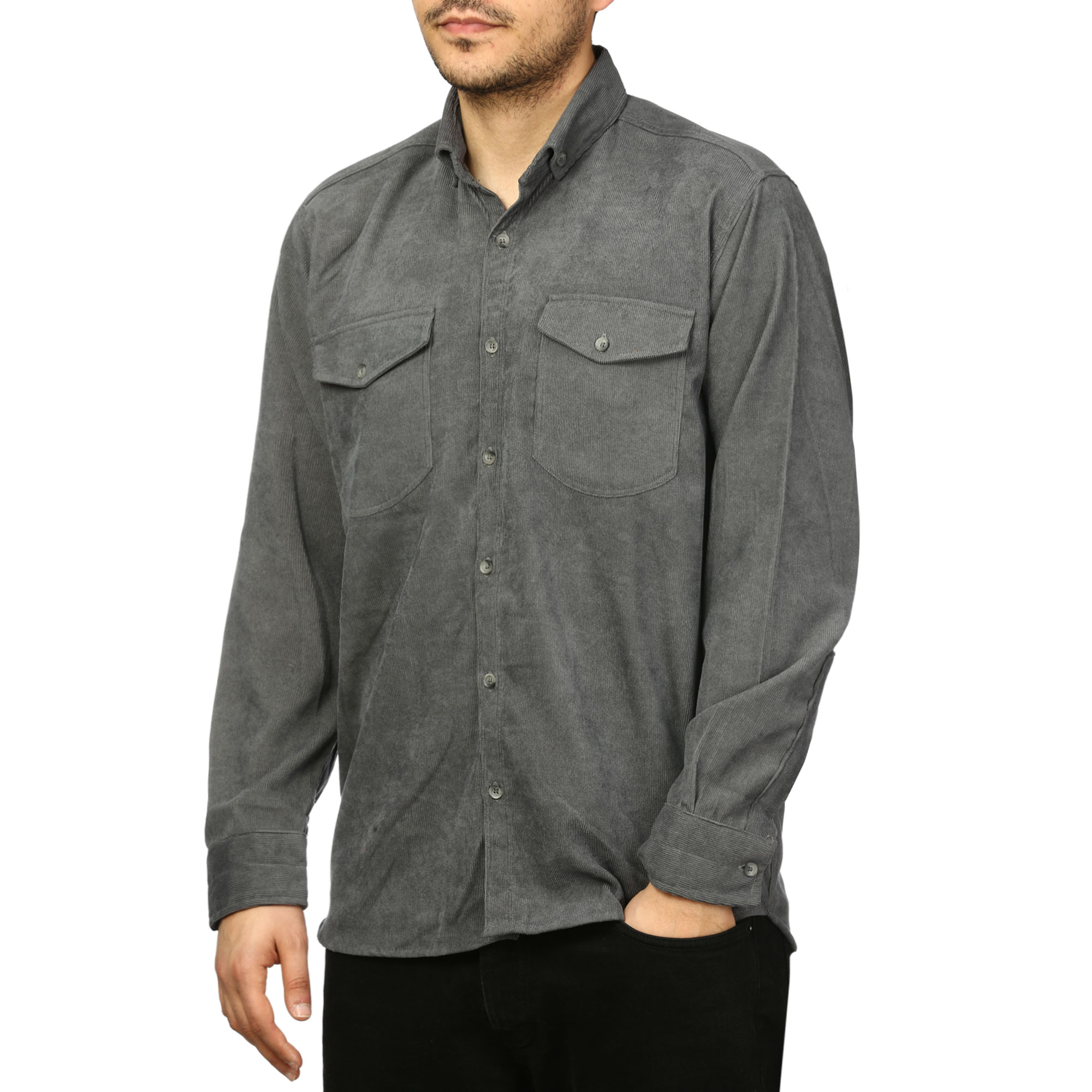 پیراهن آستین بلند مخمل کبریتی مردانه مدل 6209915