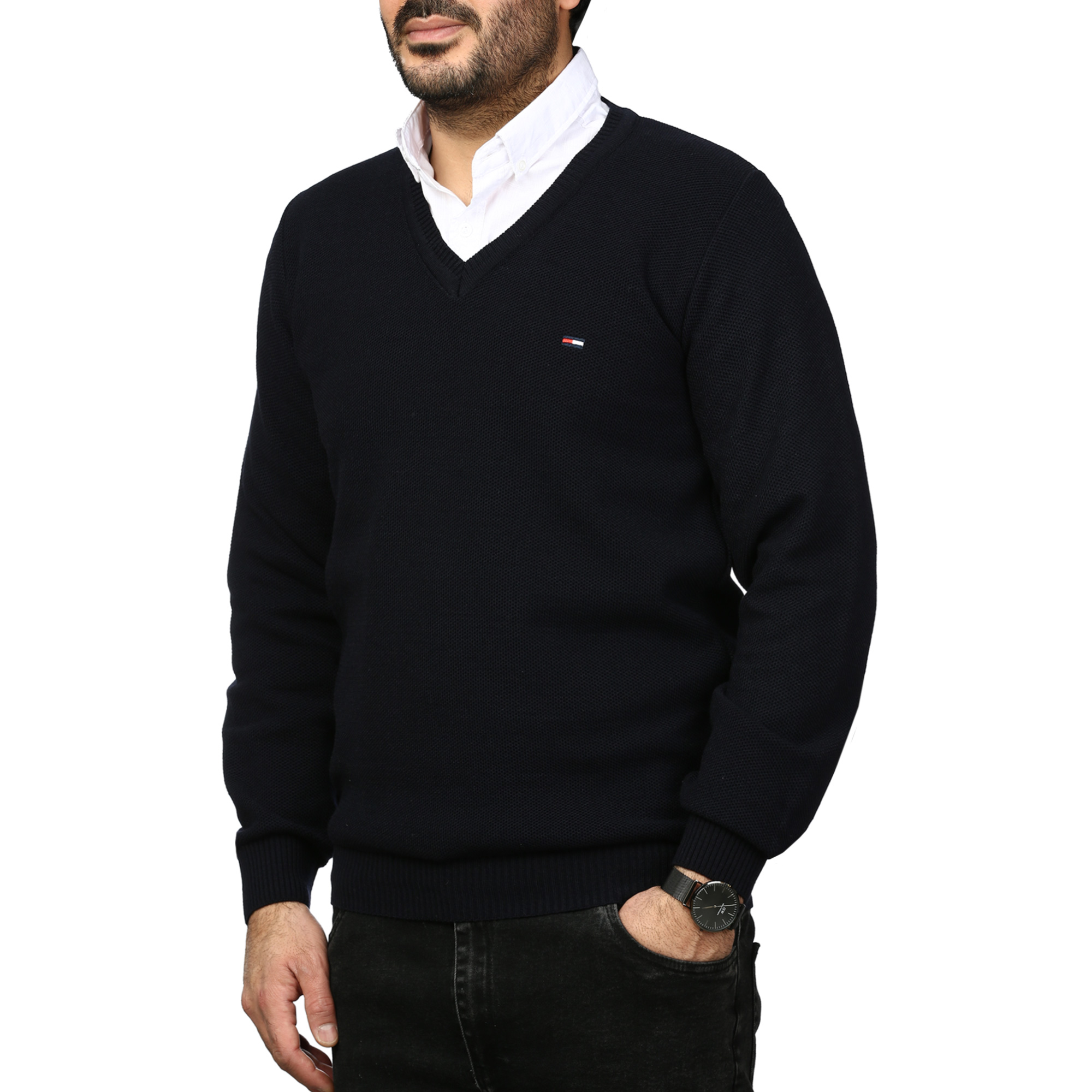 پلیور بافت یقه هفت فندوقی مردانه مدل 669853