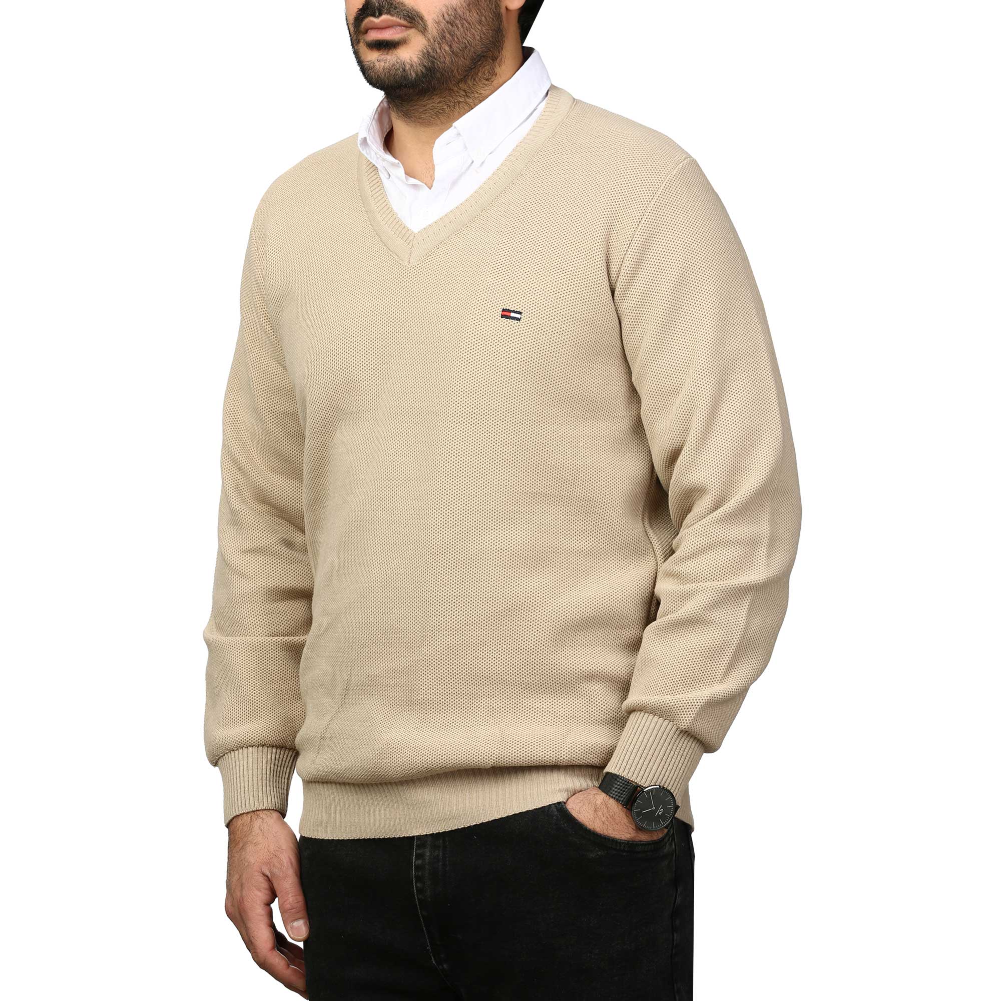 پلیور بافت یقه هفت فندوقی مردانه مدل 669857