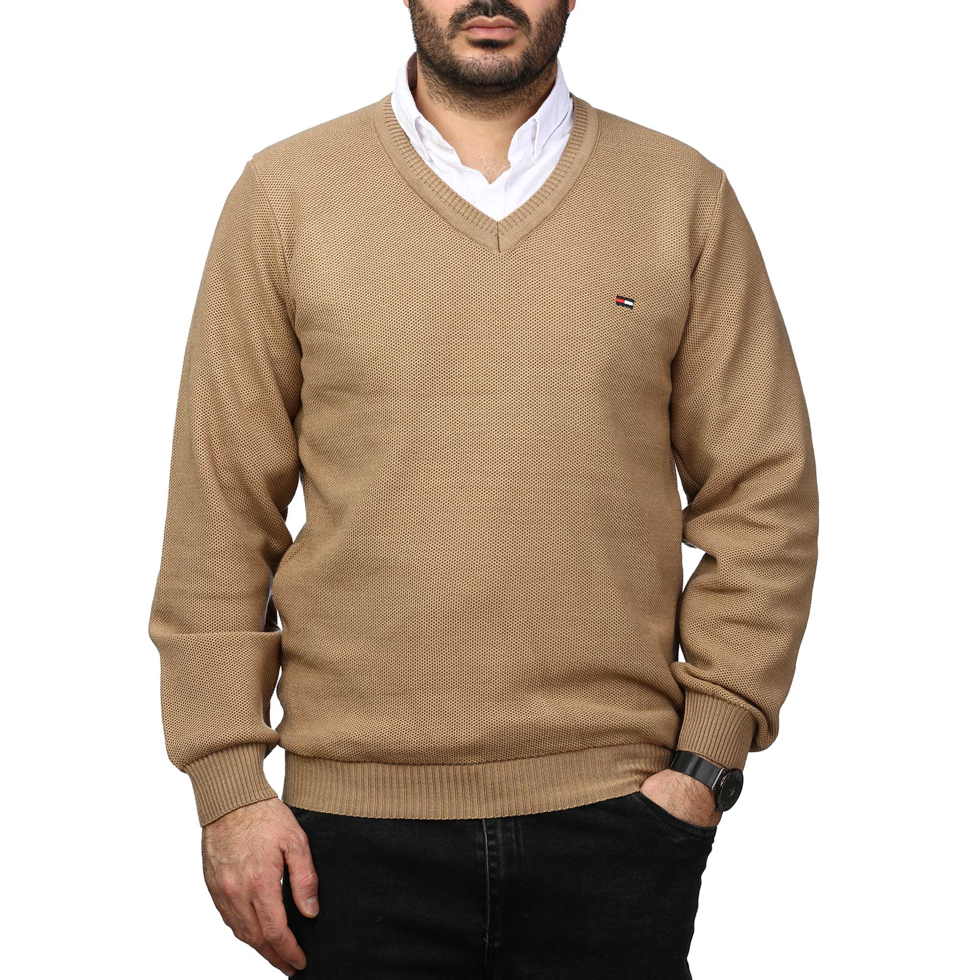 پلیور بافت یقه هفت فندوقی مردانه مدل 6698510