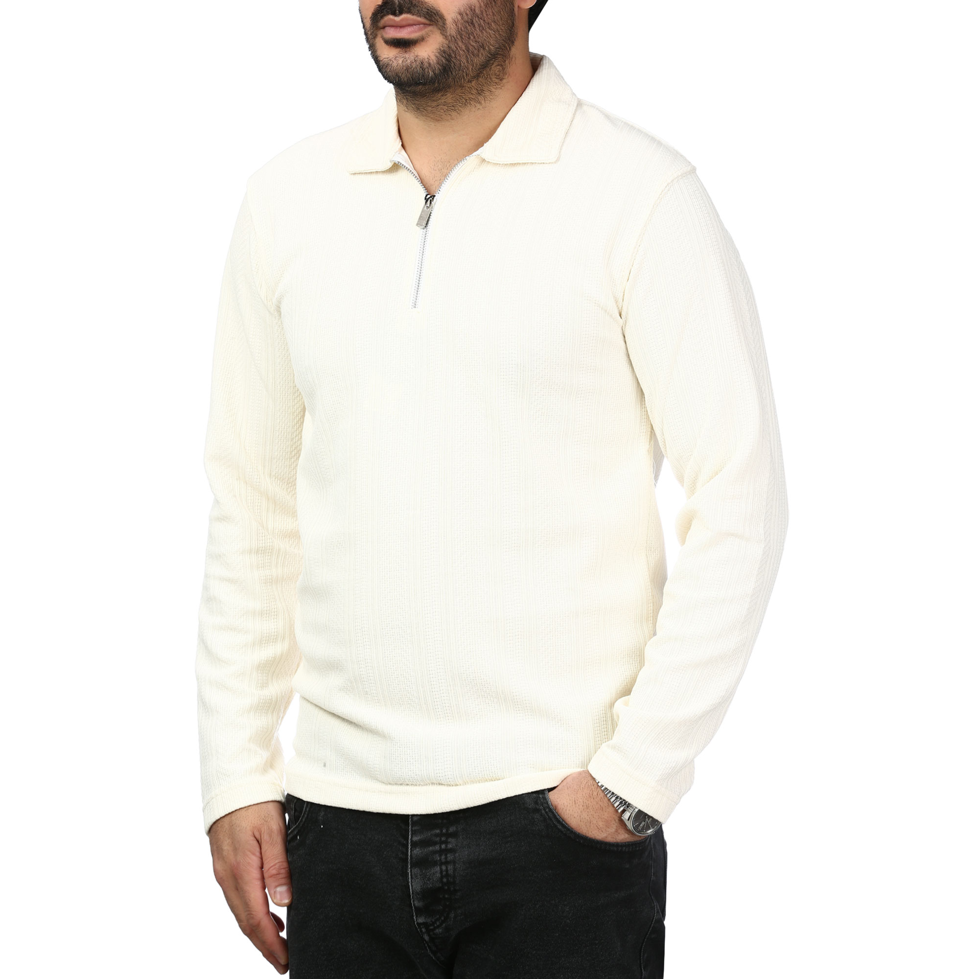 پولوشرت آستین بلند نیم زیپ مردانه سیزر مدل 1550452