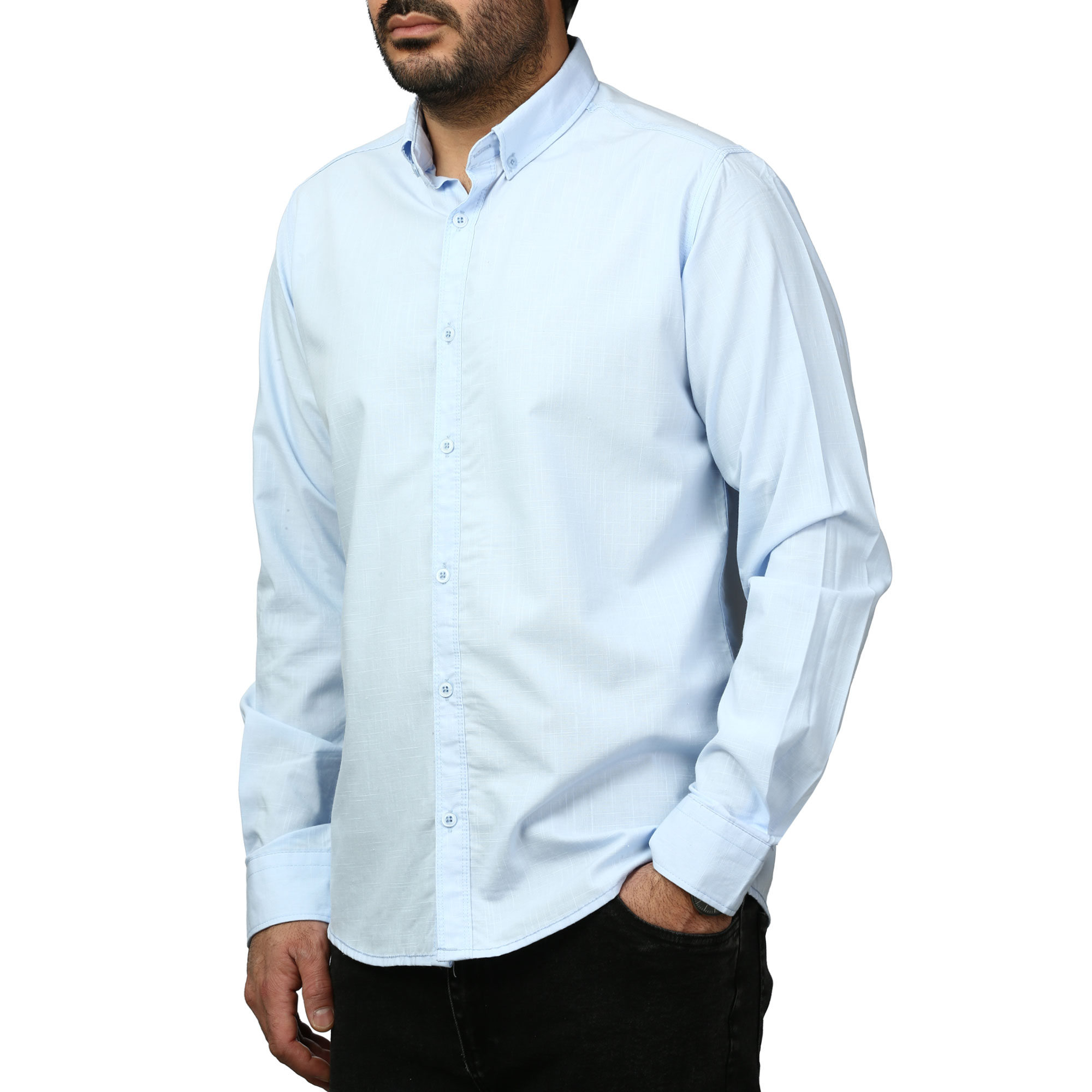پیراهن آستین بلند لینن مردانه مدل 6105915