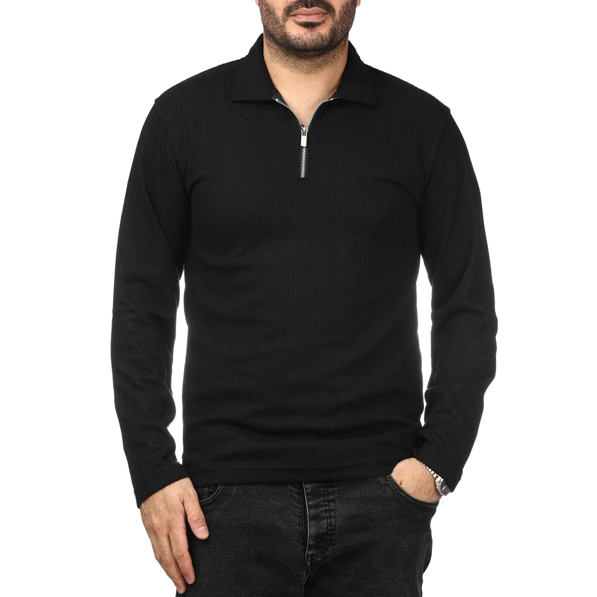 پولوشرت آستین بلند نیم زیپ مردانه سیزر مدل 1550453