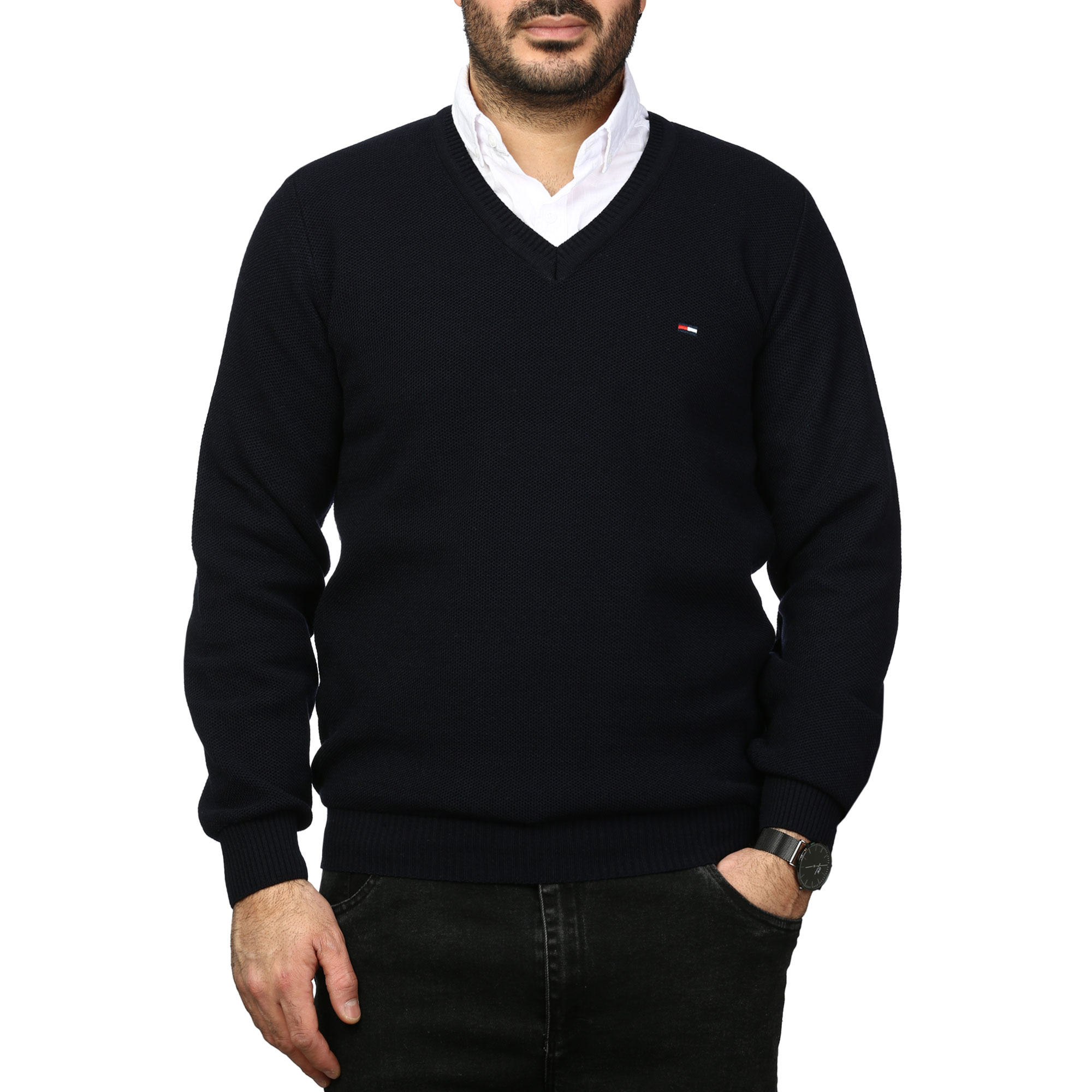 پلیور بافت یقه هفت فندوقی مردانه مدل 669853