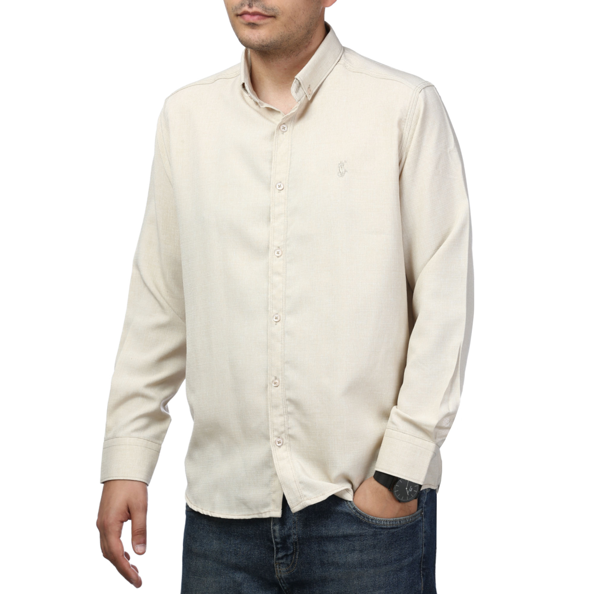 پیراهن آستین بلند لینن مردانه برند مد مدل 1410593