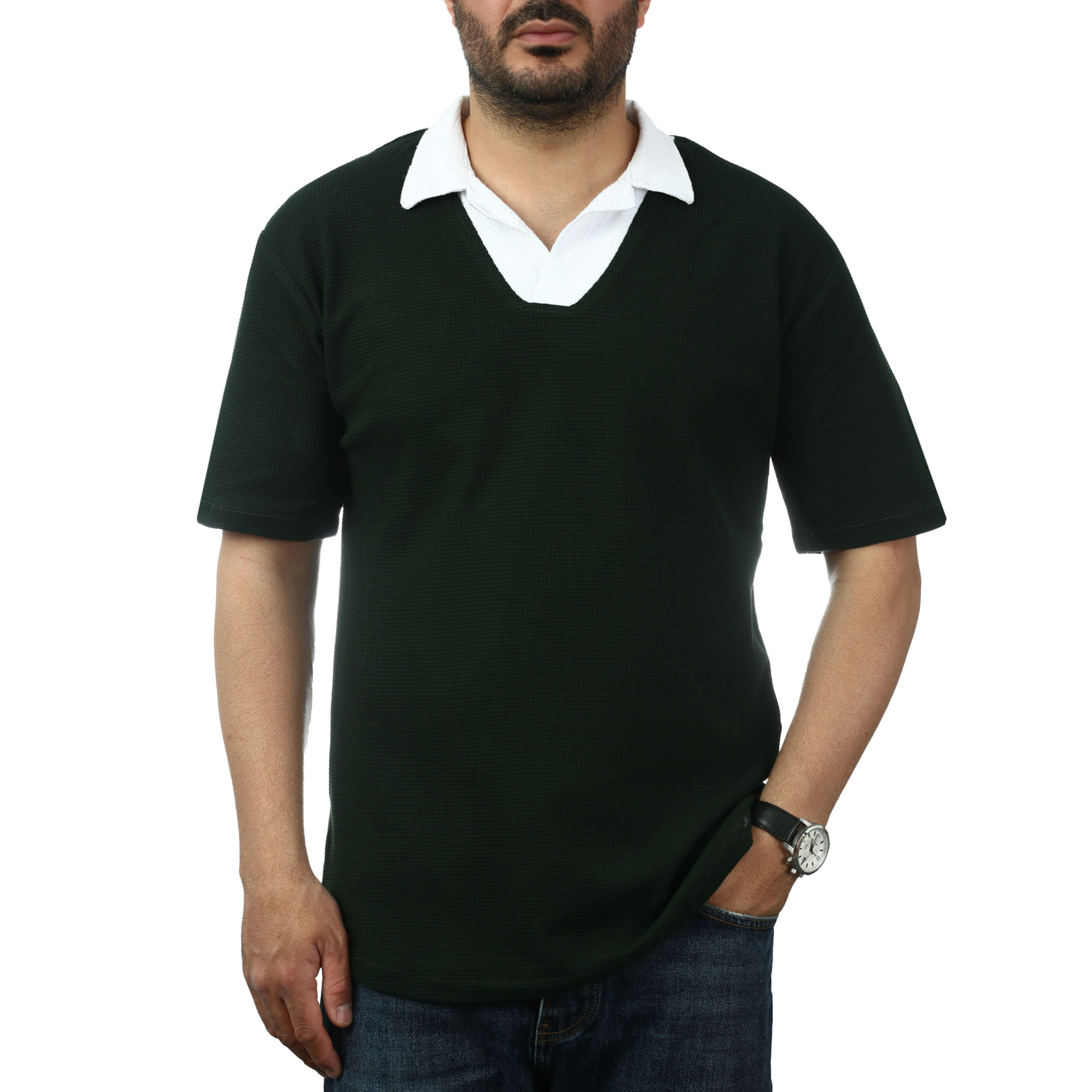 پولوشرت آستین کوتاه  یقه شکاری مردانه سیزر مدل 15611245
