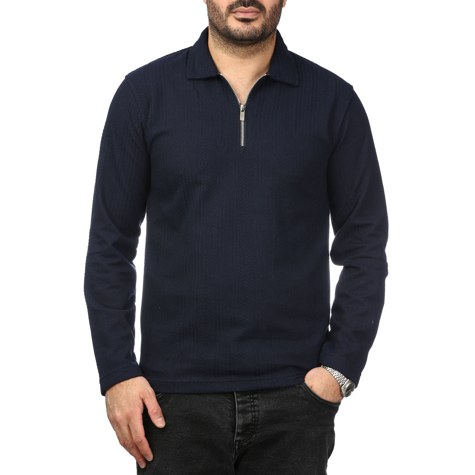 پولوشرت آستین بلند نیم زیپ مردانه سیزر مدل 1550451