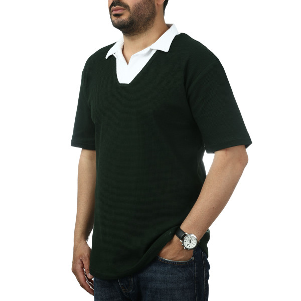 پولوشرت آستین کوتاه  یقه شکاری مردانه سیزر مدل 15611245