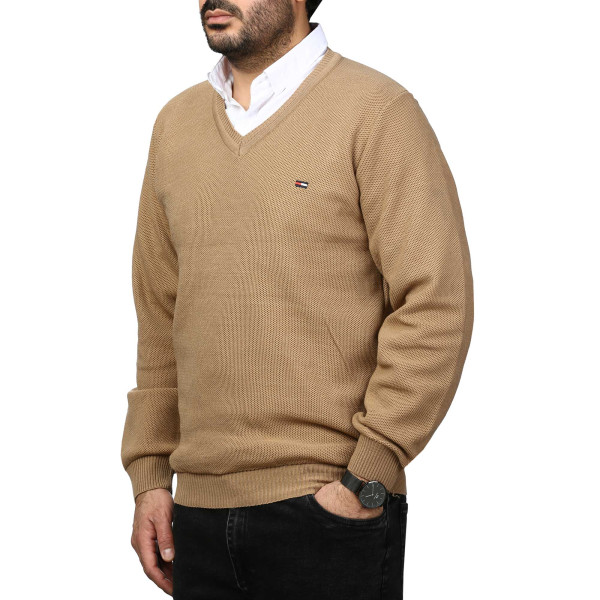 پلیور بافت یقه هفت فندوقی مردانه مدل 6698510