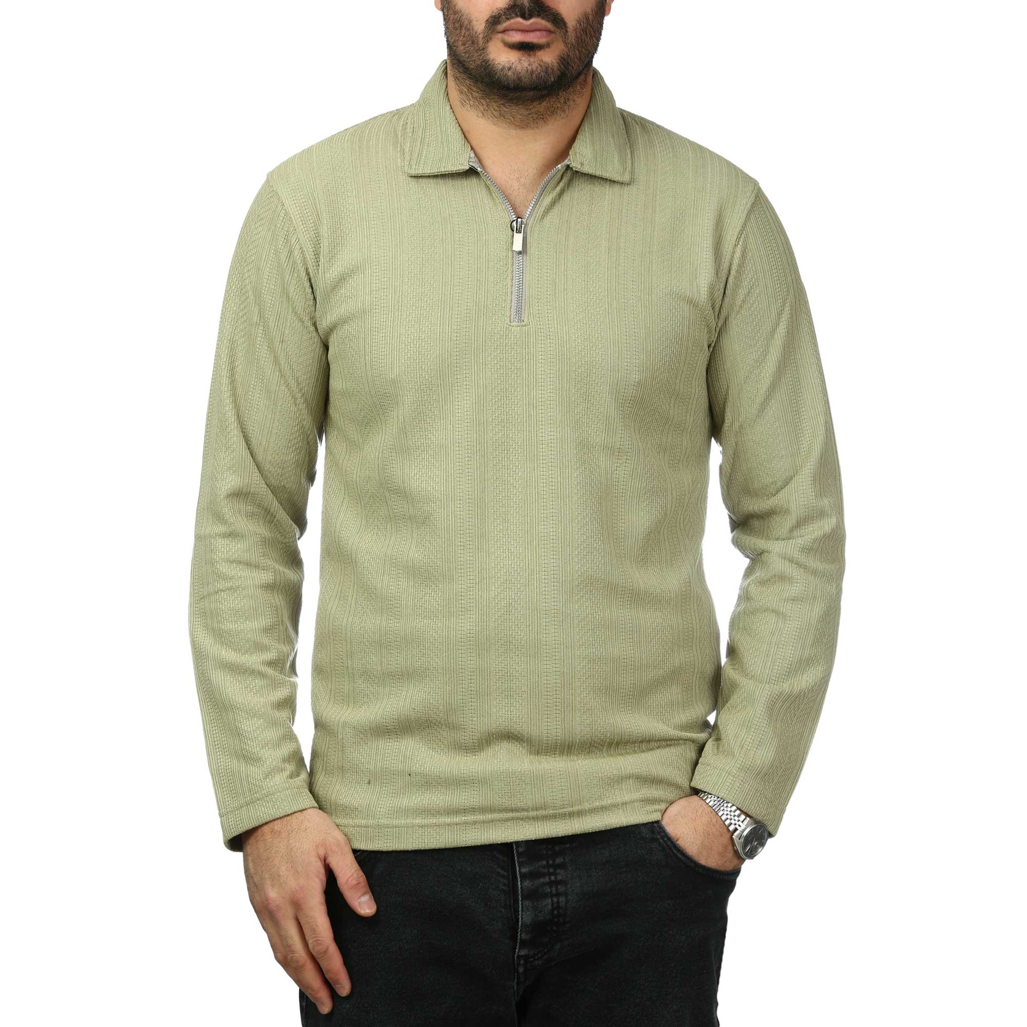 پولوشرت آستین بلند نیم زیپ مردانه سیزر مدل 1550455