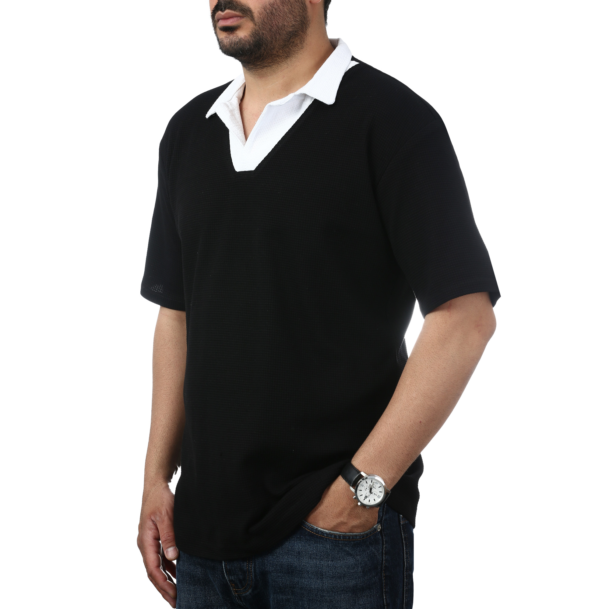 پولوشرت آستین کوتاه  یقه شکاری مردانه سیزر مدل 15611243