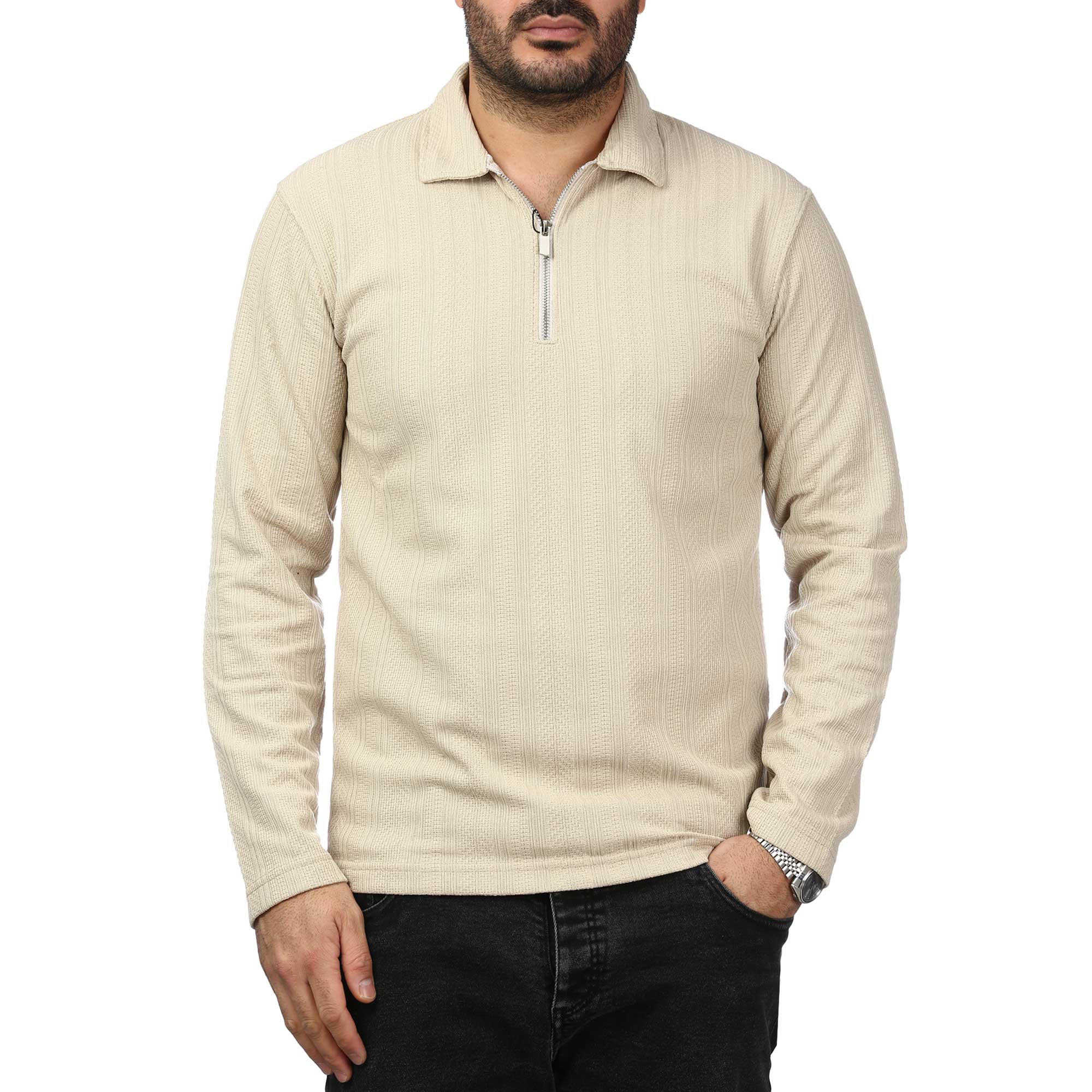 پولوشرت آستین بلند نیم زیپ مردانه سیزر مدل 1550454