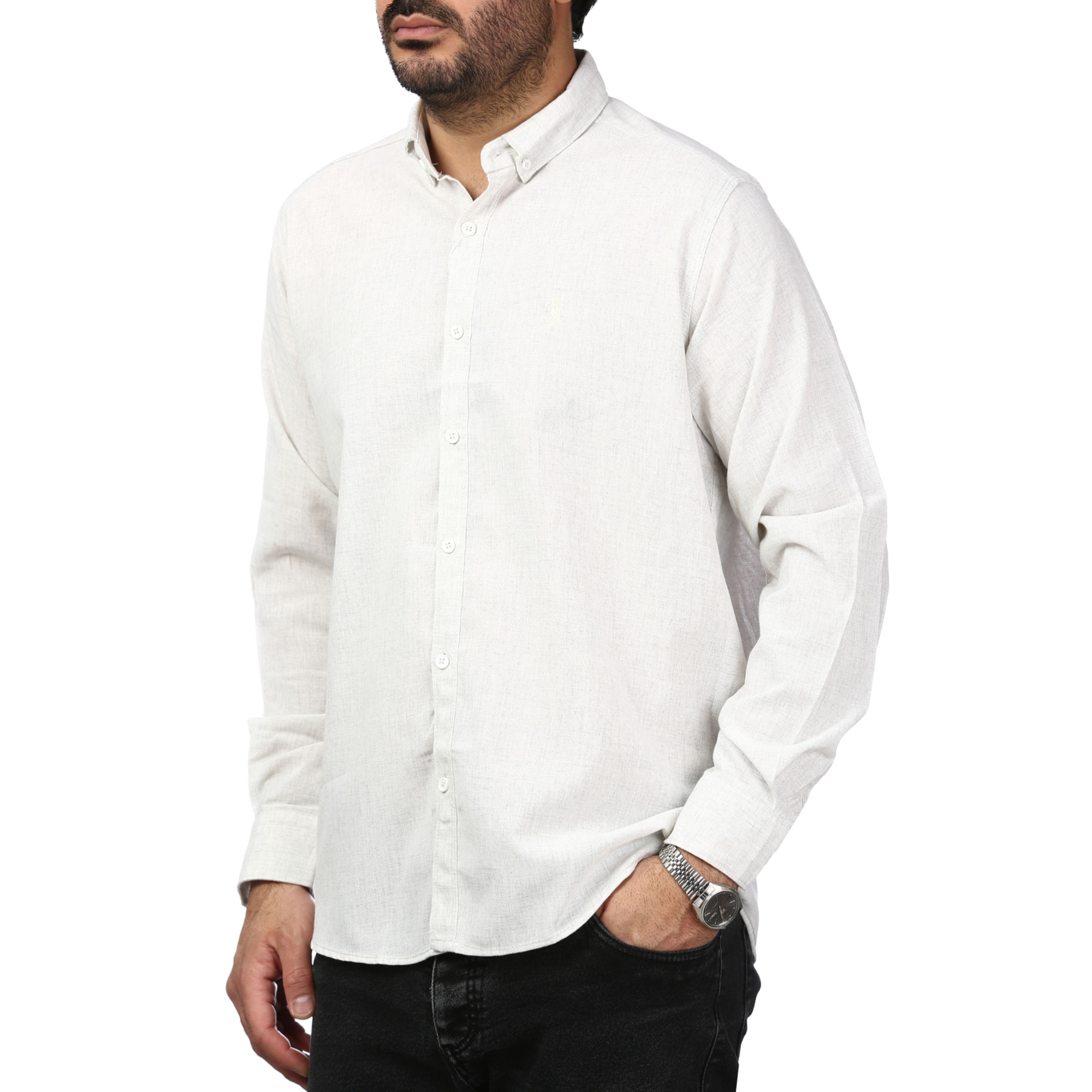 پیراهن آستین بلند لینن مردانه مدل 610594